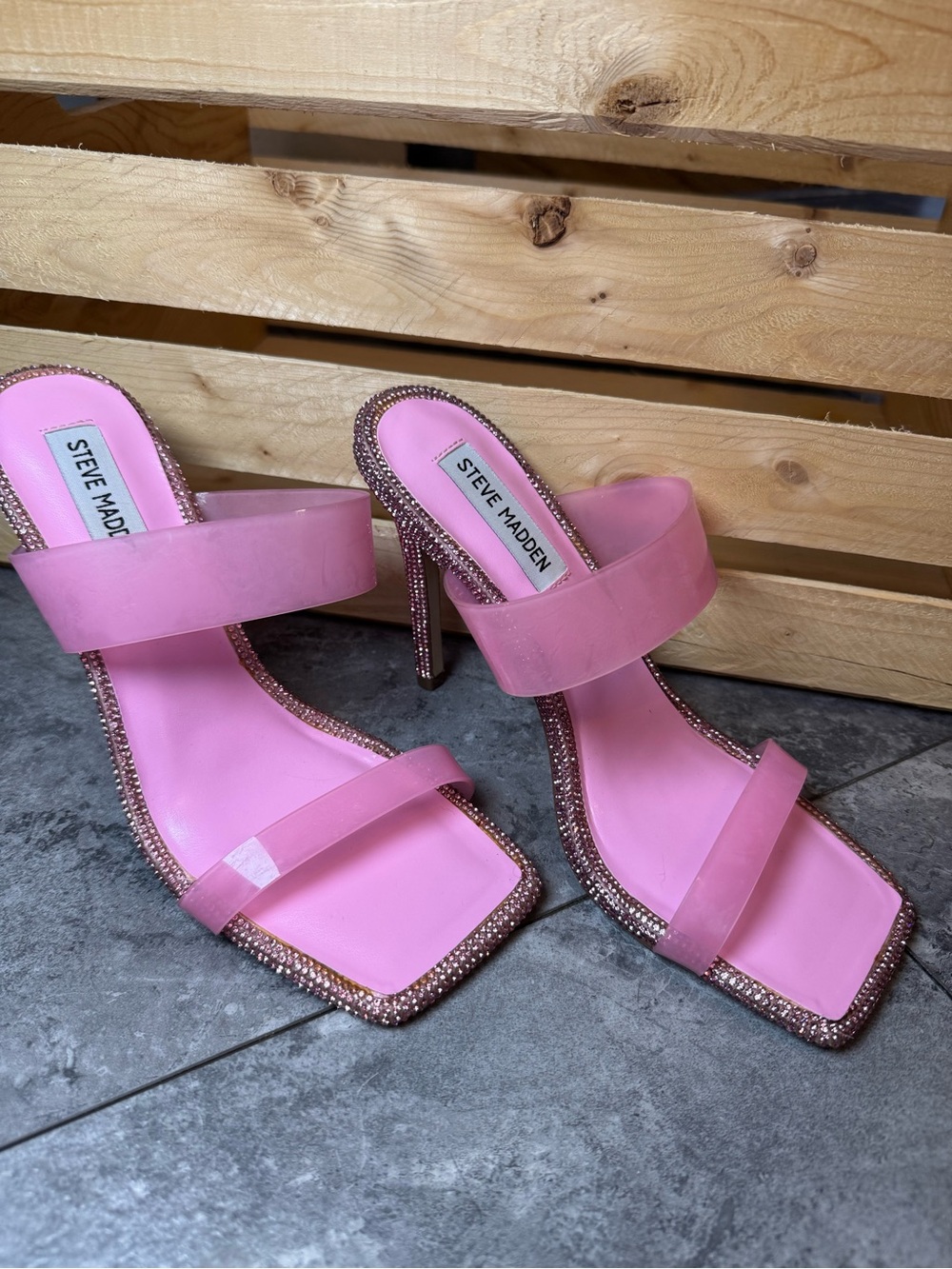 Steve Madden Pink Crystal-Trim High Heel Slides
